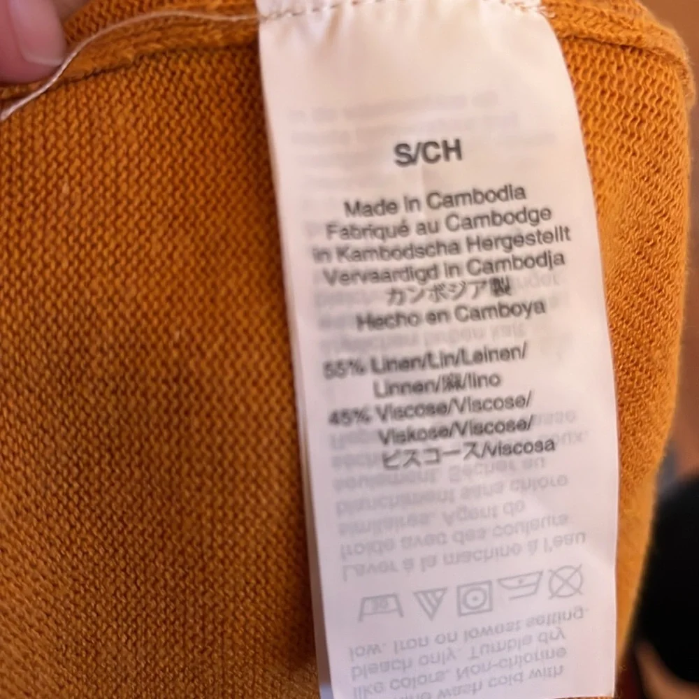 J. Crew Pullover Sweater S Linen Viscose V-Neck Rough Amber oversized beachy